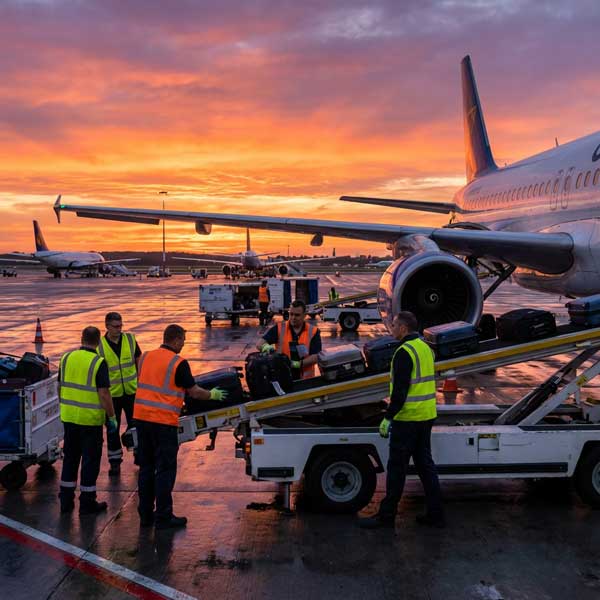 Luggage on airport baggage carousel